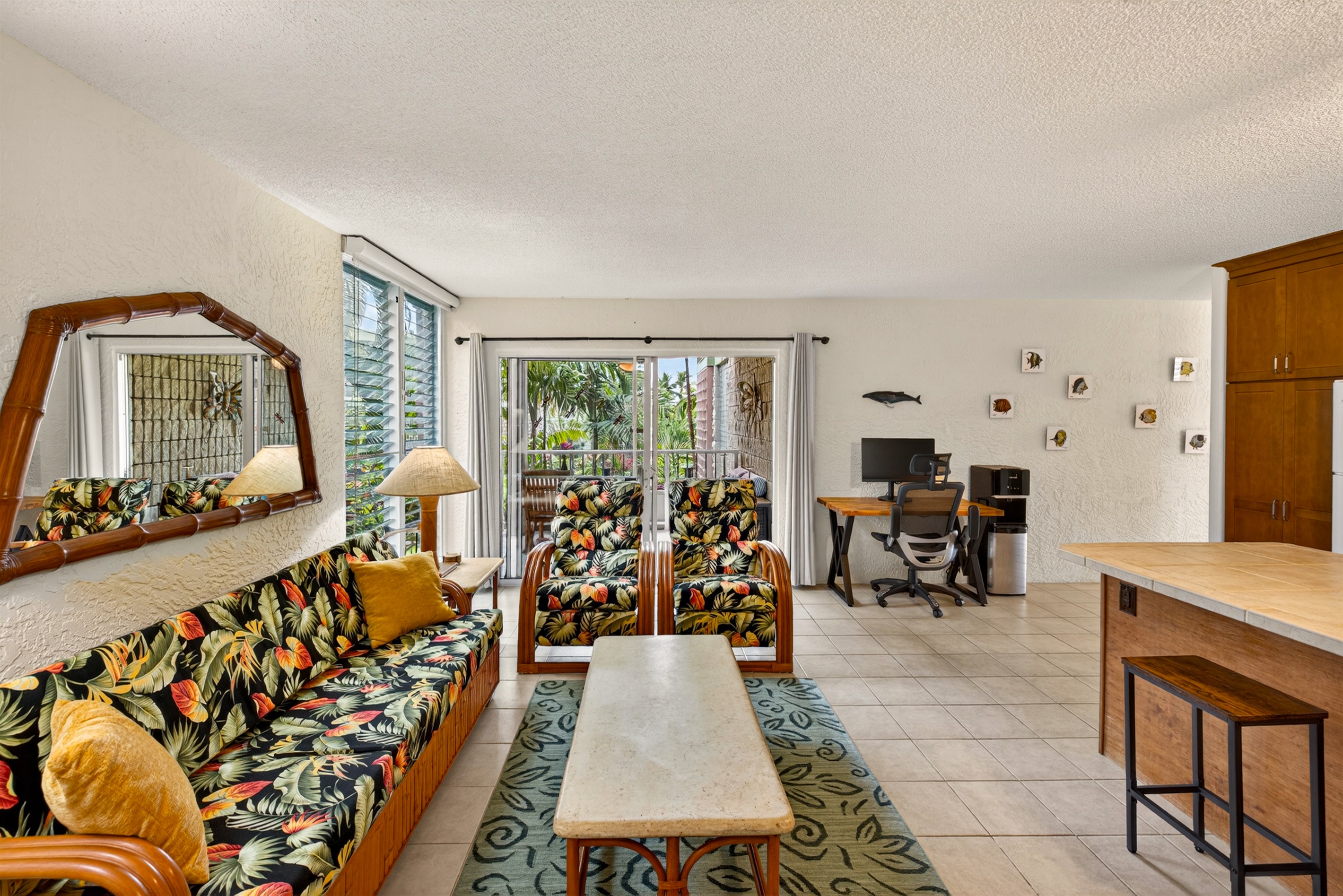 Spacious great room with seating, dining, and a dedicated workspace—ideal for longer stays or working remotely in comfort.
