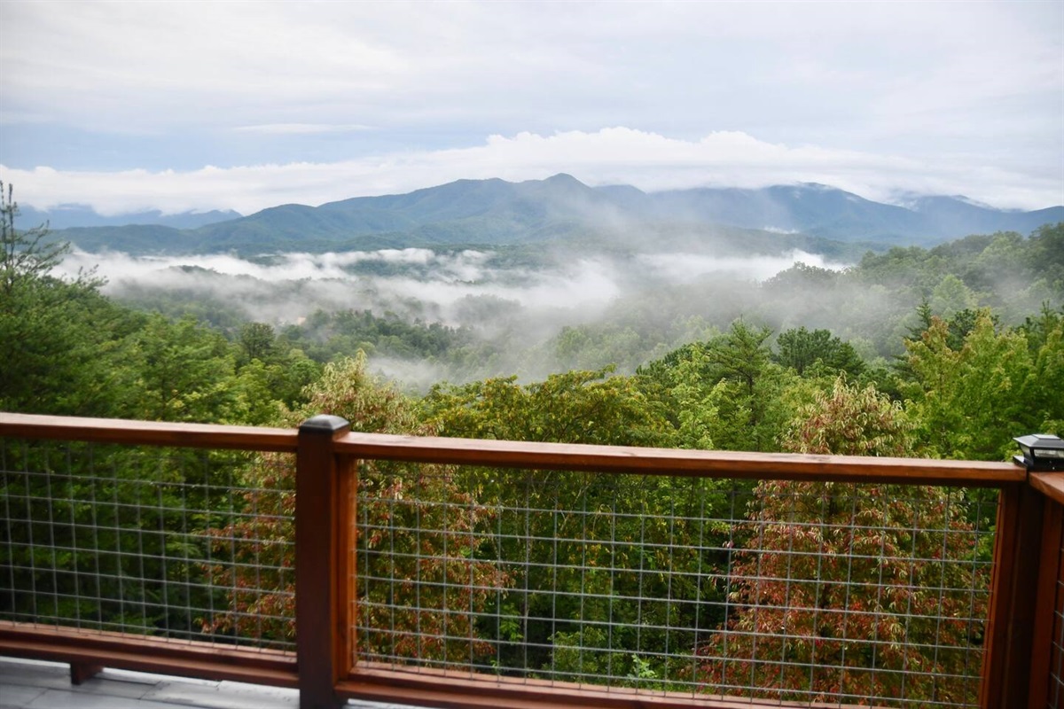  View from main level back deck of Mt. LeConte and the National Park after an evening Smoky Mountain rain shower. 