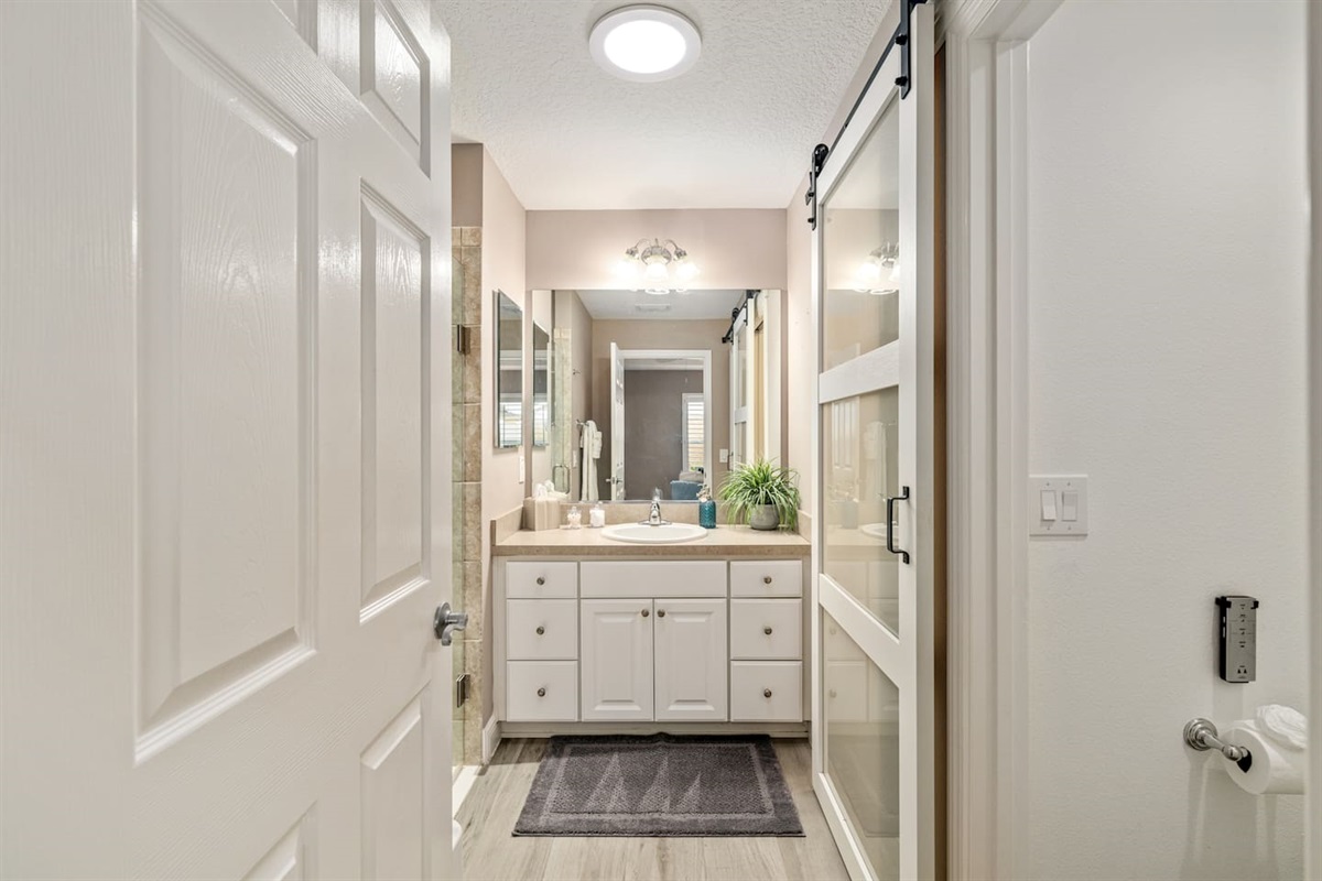 The pictures do not do this bathroom justice!  Private toilet with a sliding door, walk in shower and a walk-in closet are all waiting for you in the master bathroom.