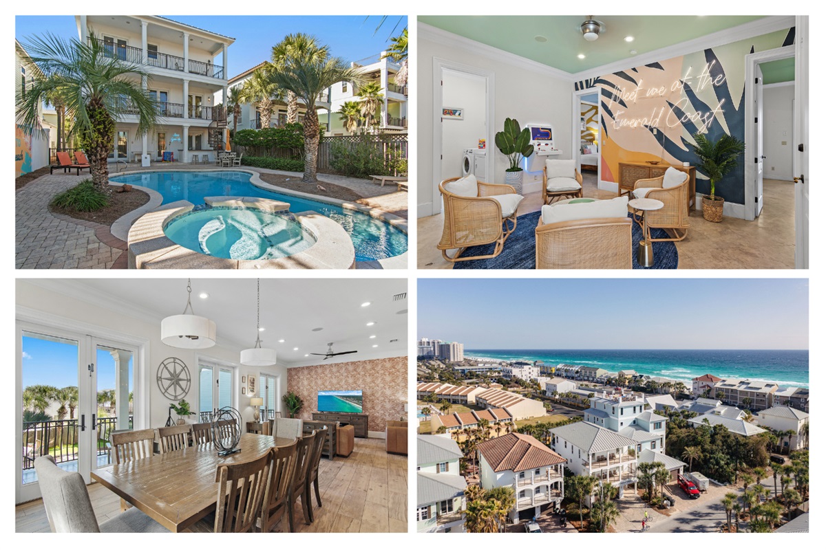 Welcome to AQUA GRANDE!This Steps-from-the-Beach, Updated, Amenity-rich Home is built to entertain and deliver an upscale beach vacation. Private Pool, Hot Tub, Golf Cart, Game Room, and more!