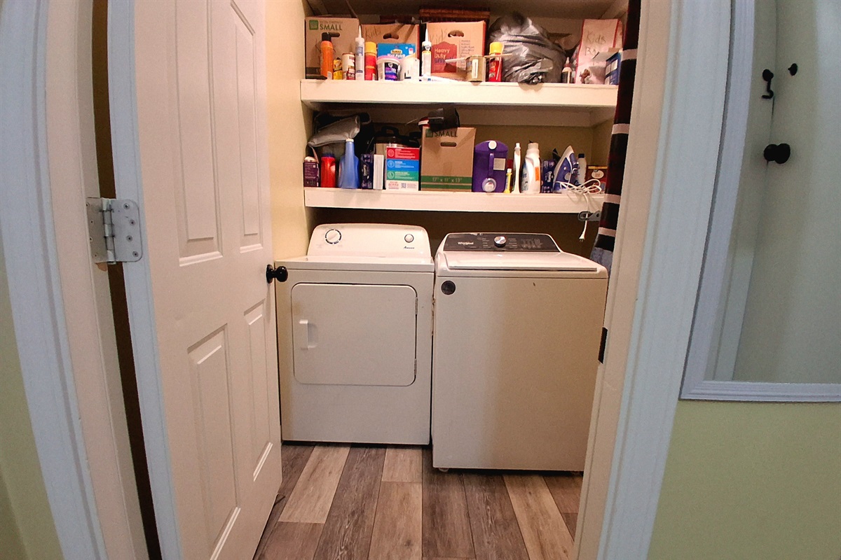 The washer handles queen-size quilts with ease and offers plenty of space—especially handy for large families or longer stays. Please leave bedding for me to launder, as I have a preferred method. Detergent and fabric softener are provided for your use.