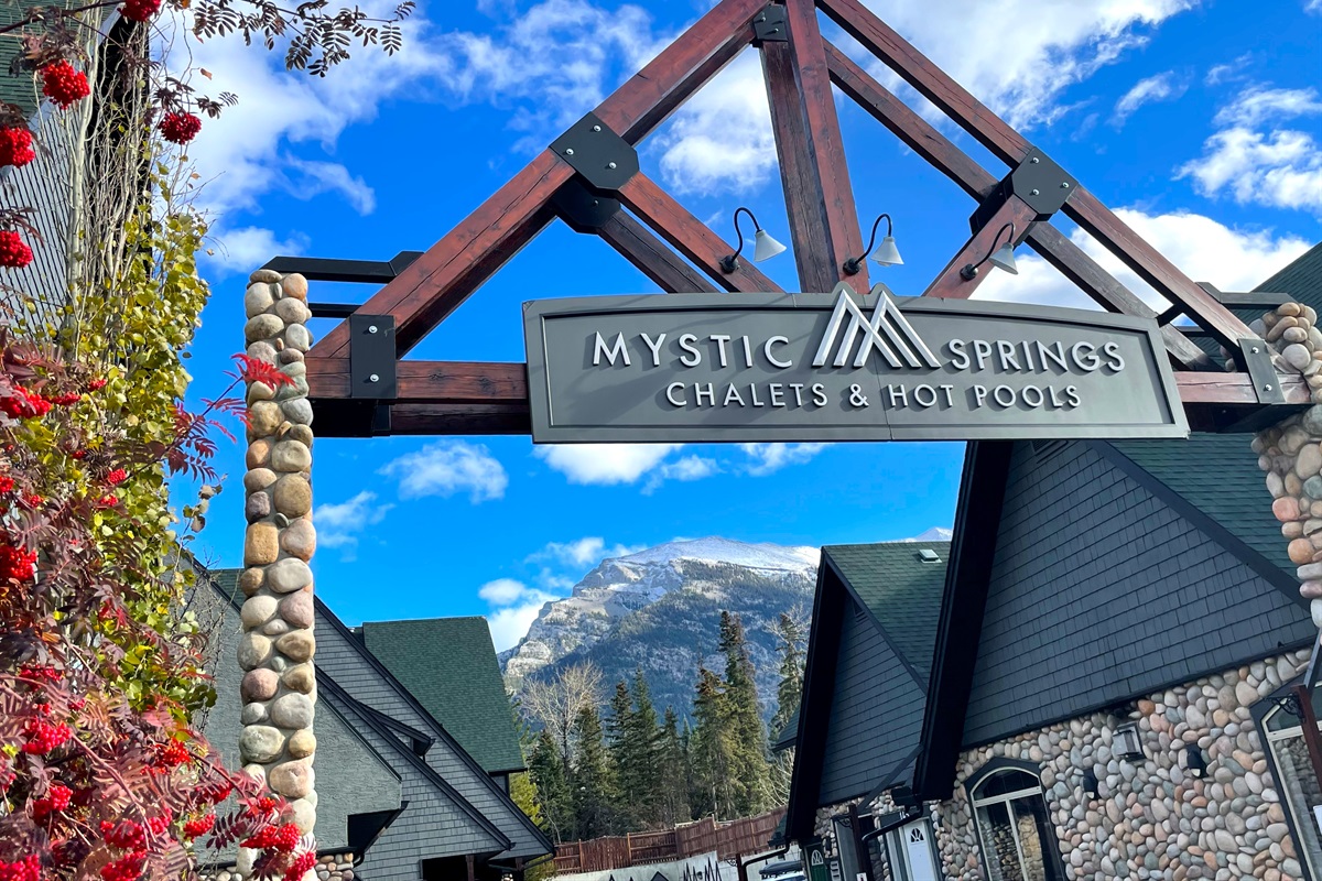 Mystic Springs Chalets is a boutique resort with only 54 units, large swimming pool, hot tub, and an open concept court yard.