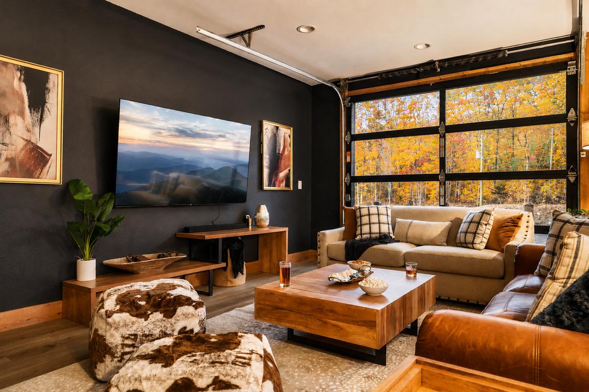 Our main floor TV room features 75" TV and surround sound.