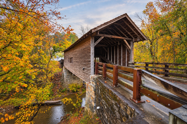 Historic Harrisburg Covered Bridge (1875) in fall color, 3 minutes from the house