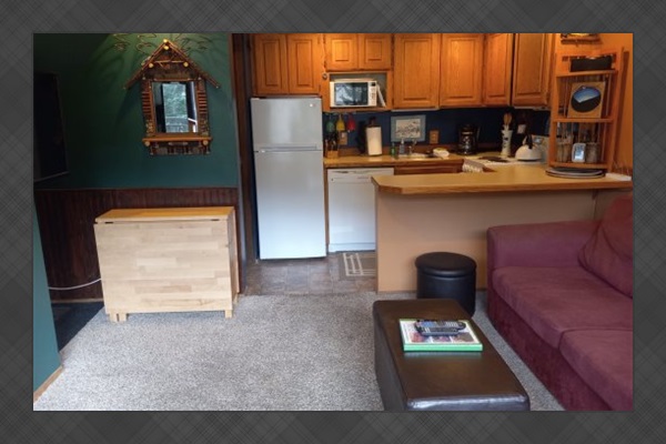 Livingroom leading to kitchen area.