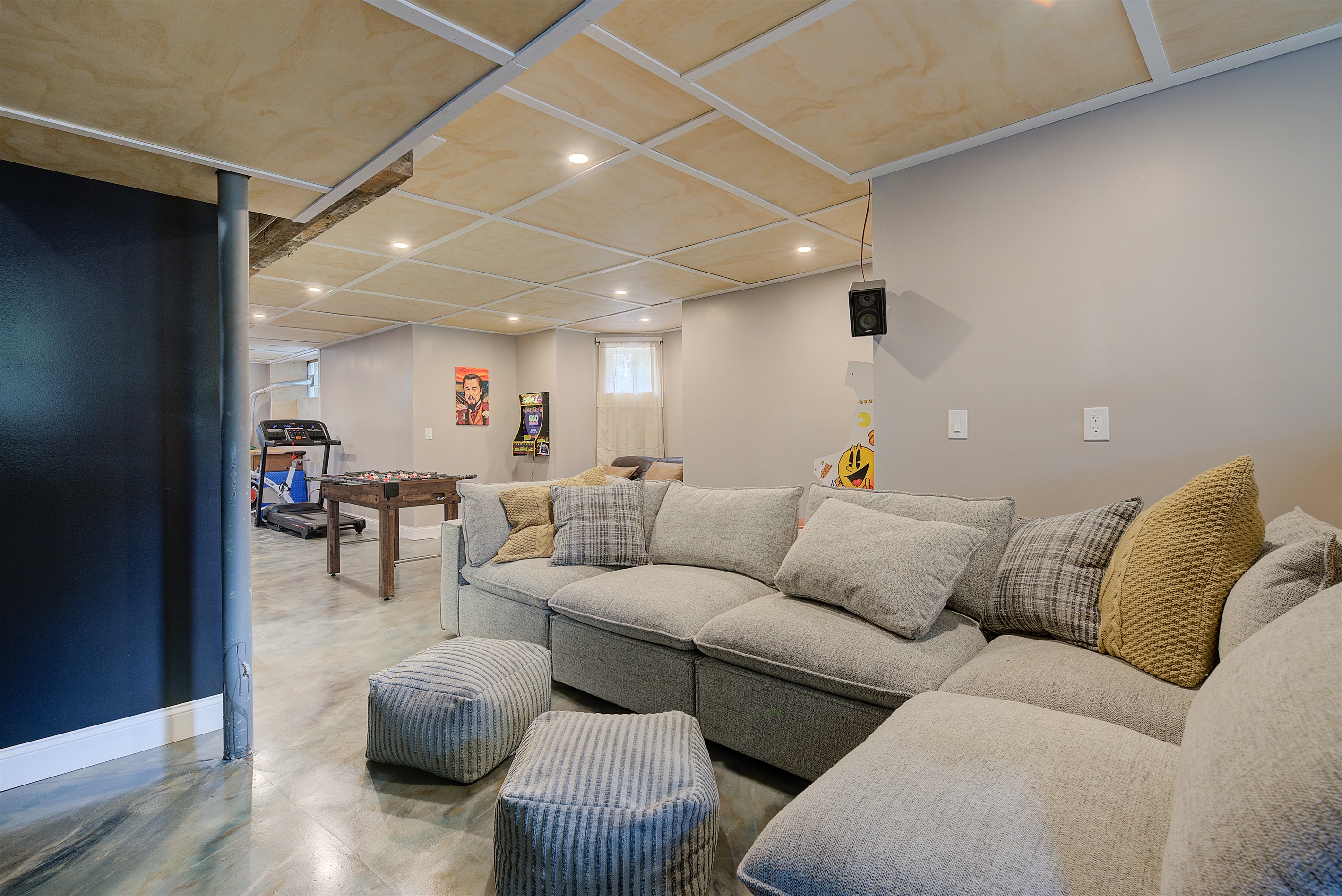 seating for the TV- perfect for movie nights and games