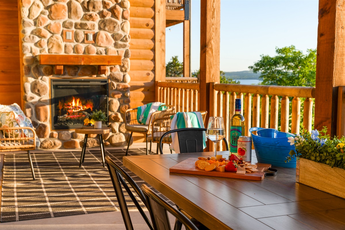 Outdoor fireplace lounge—your favorite spot for morning coffee or evening cocktails.