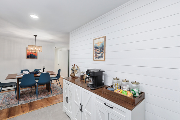 From the coffee bar to the dining table, this space makes it easy to cook, gather, and enjoy a meal together.