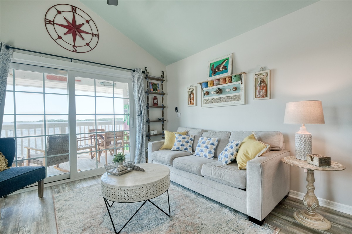 Living area has a queen sofa bed