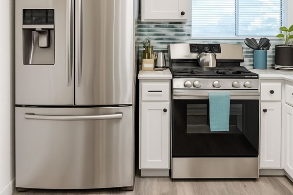 Modern layout with ample counter space and storage, coffee, oven, big frig, icemaker