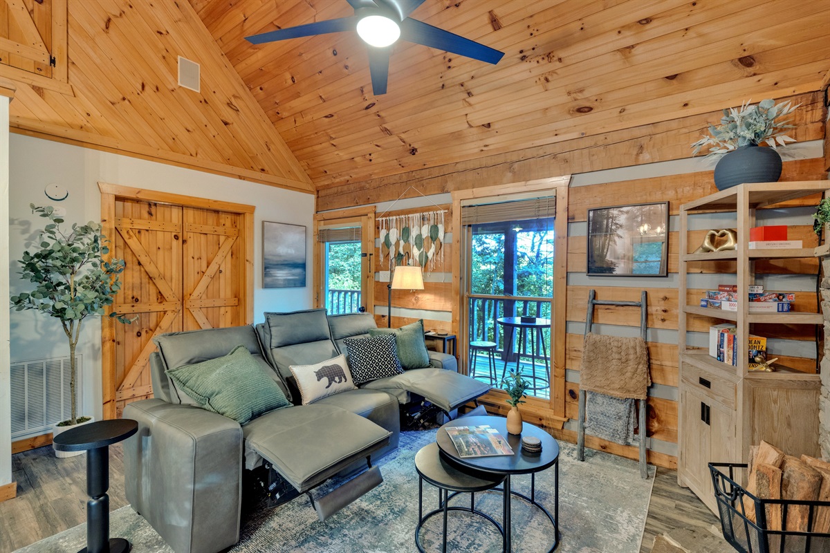 Cozy movie nights are even better with vaulted ceilings, soft lighting, and zero gravity recliners