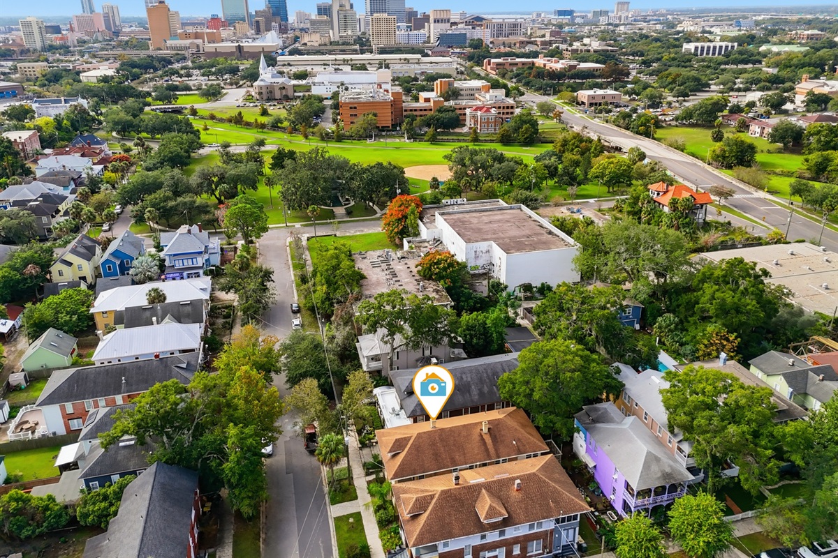 Arial drone view of where we are located in downtown Springfield