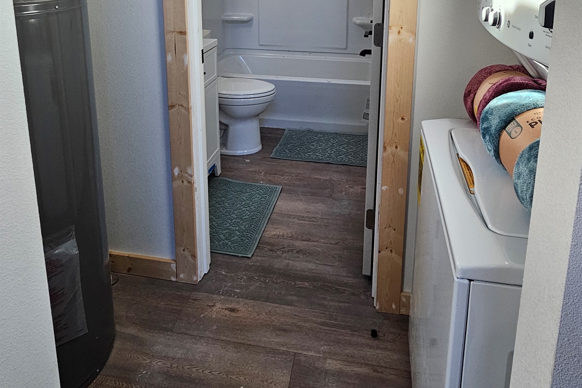 Washer/Dryer located just outside of the bathroom door.