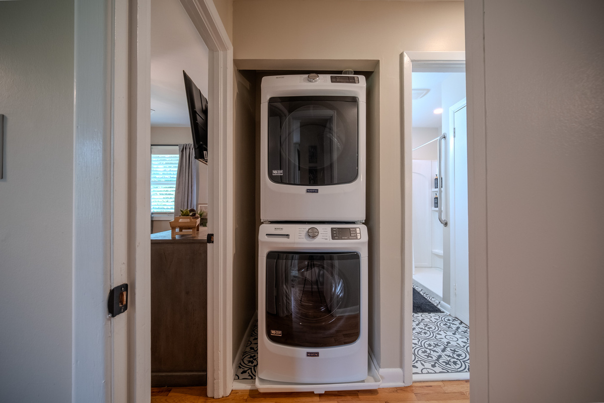 A full-size washer and dryer are provided.