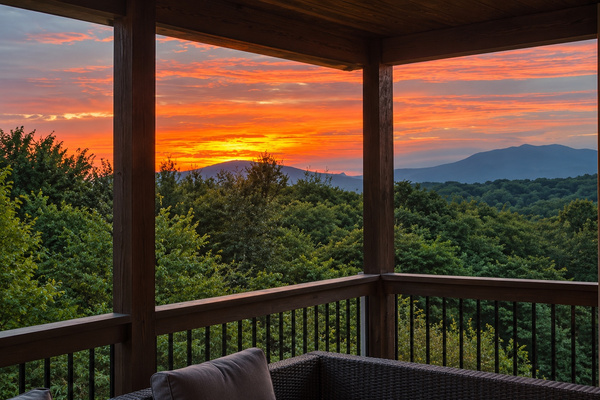 Sunset over the Smoky Mountain ridgeline, seen from the covered back deck