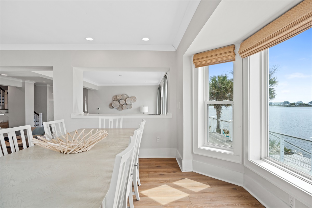 Bright waterfront dining area with stunning panoramic views that make every meal feel special