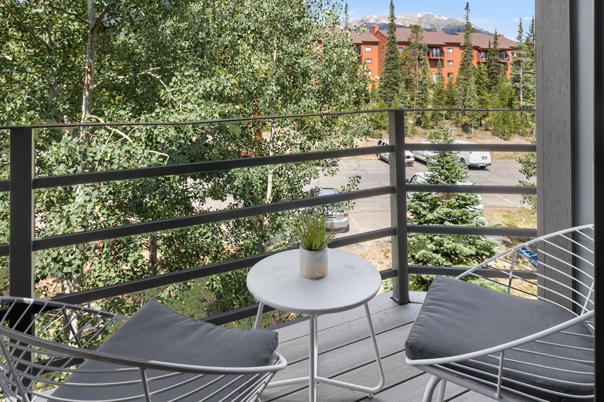 Morning coffee with mountain views on the private deck