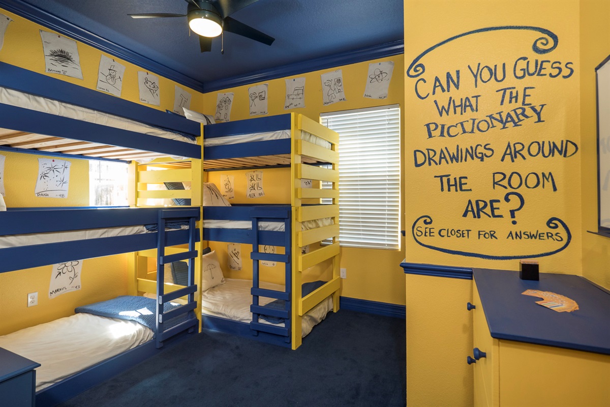 Pictionary themed bedroom at Clermont lakefront estate