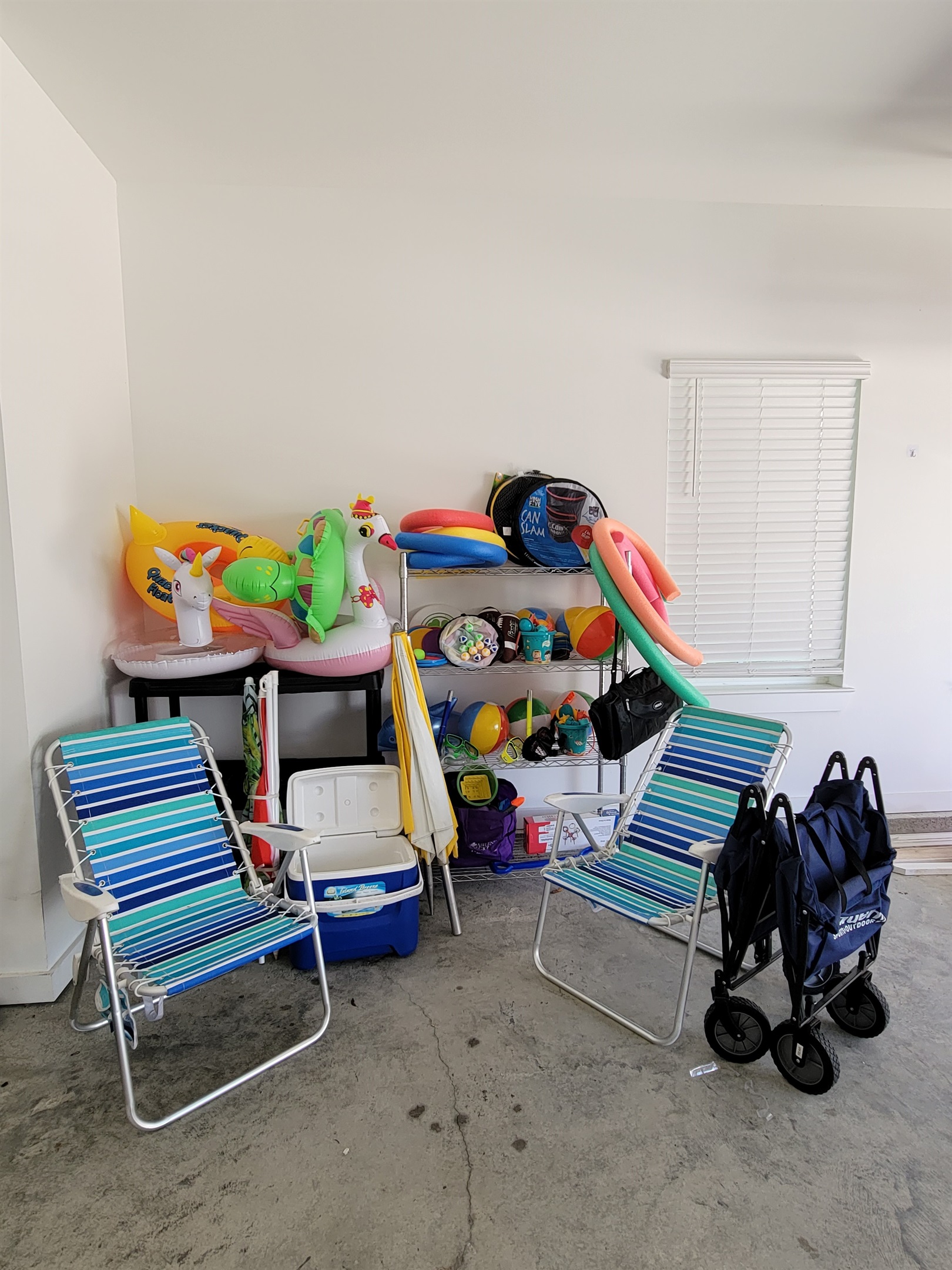 Beach Essentials such as chairs, umbrellas, cooler, wagon, floaties, and games/toys are available to make your beach trip an unforgettable one