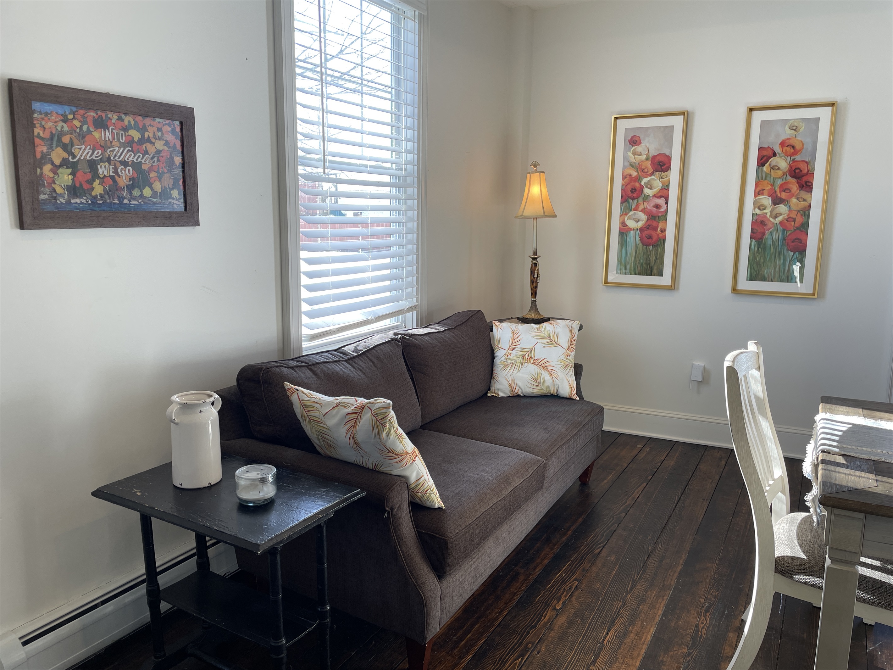 Comfy seating in dining room.