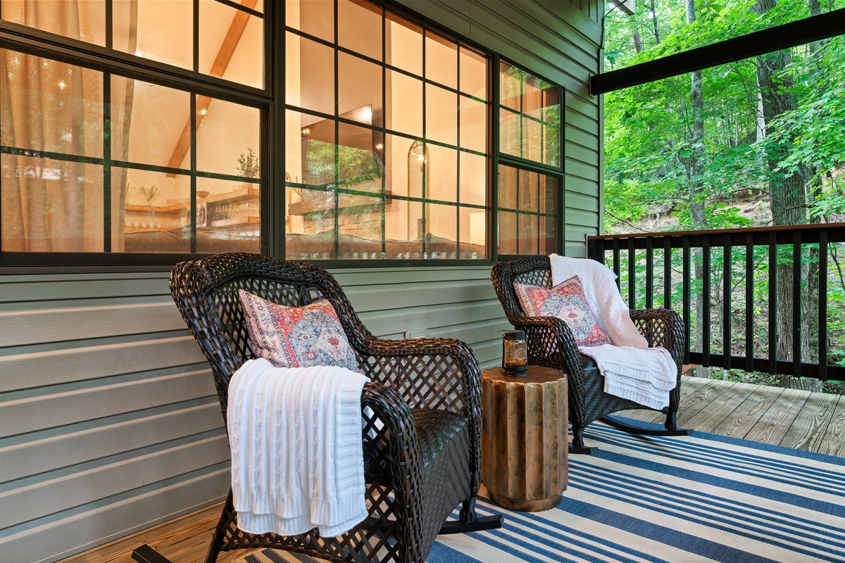 Enjoy the forest while relaxing on the rockers
