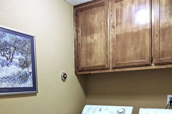 Full size washer and dryer in upstairs laundry room available for your use.  Laundry room is equipped with a drying line, drying rack, ample storage, 