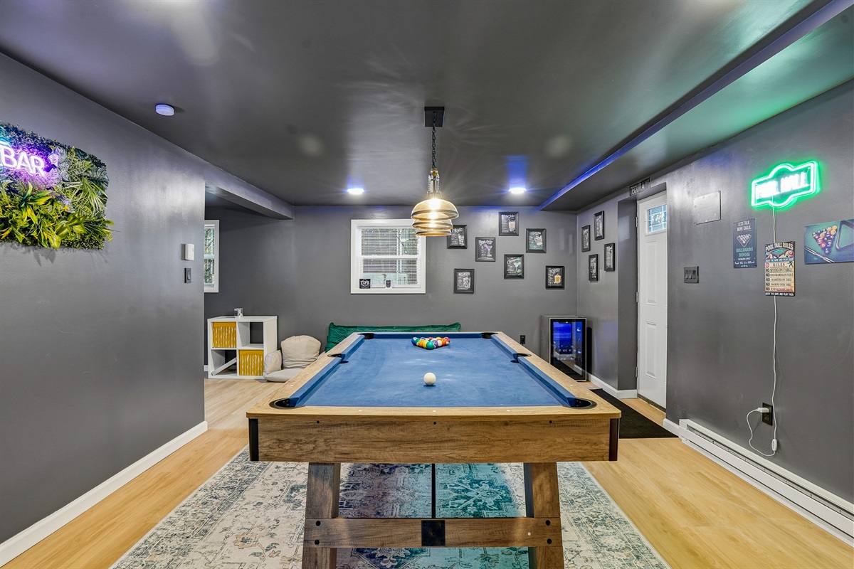 Large pool room for game nights w/ extra couch
