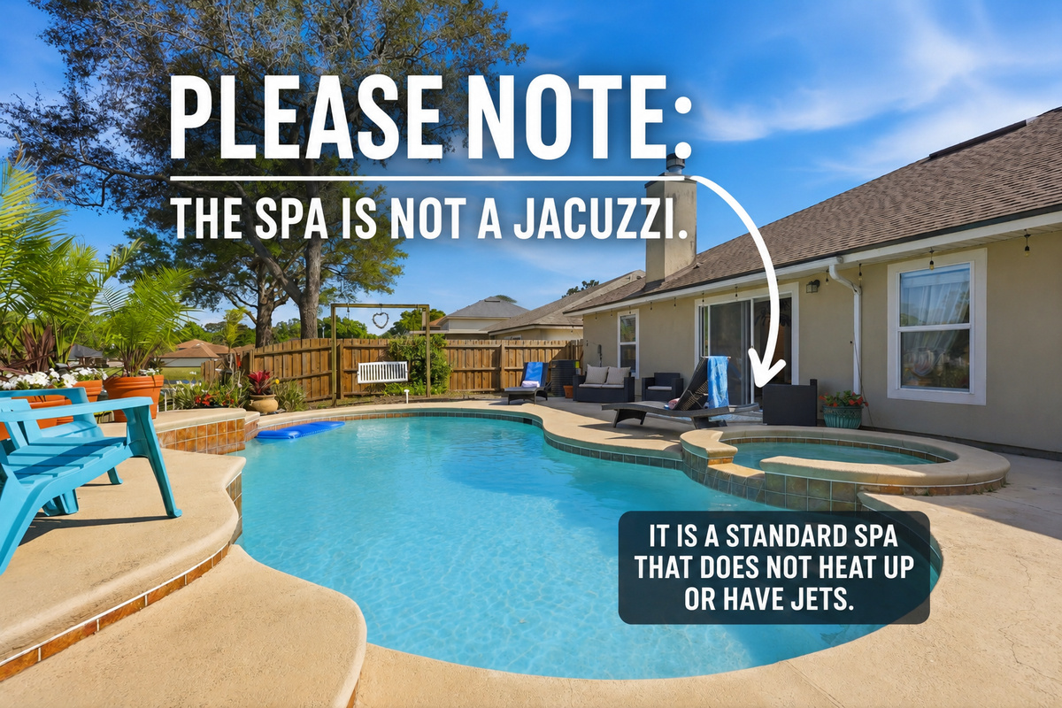 The spacious pool area offers lounge seating, outdoor conversation space, and direct access from the living room.
