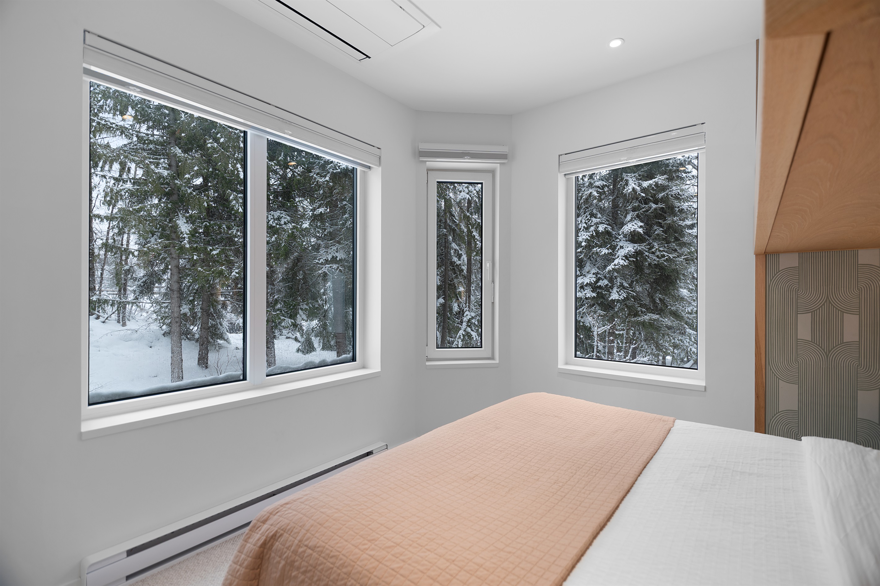 All bedrooms have windows that look out onto the peaceful and private backdrop of Fitzsimmons Creek and the surrounding treed parkland. In summer months open the windows to hear the cool soothing sounds of this magnificent glacial fed creek. 