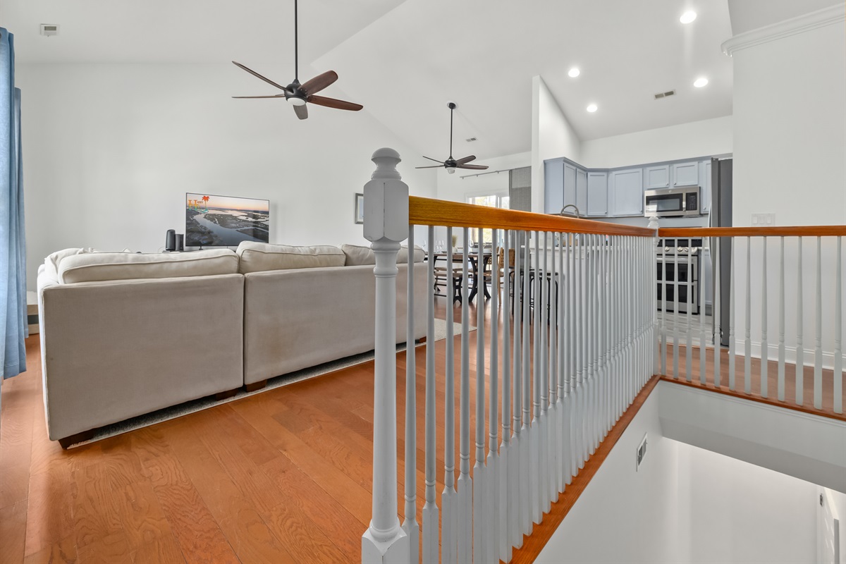 Separate upstairs and downstairs living areas allow guests to gather, relax, or unwind without feeling crowded. Perfect for multi-generational stays or groups, this layout offers natural privacy, quieter retreats, and flexible space for different routines
