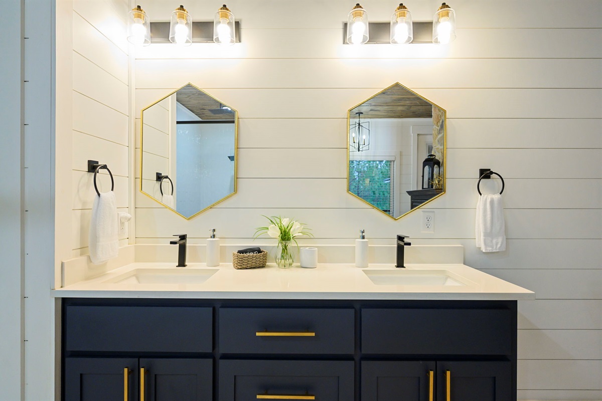 Double vanity with designer finishes &mdash; perfect for slow mornings.