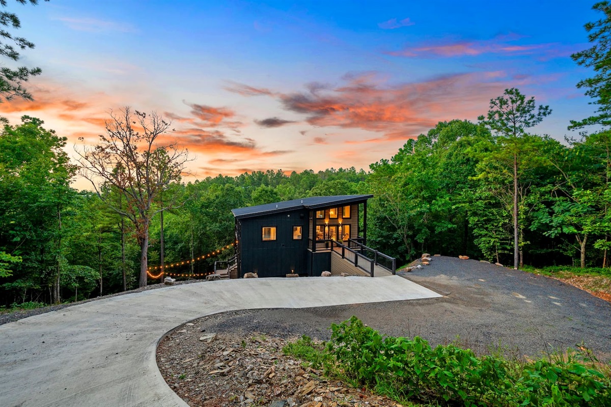 Heavy textured driveway takes you to the front porch and entrance to the Honeycomb Hideout.