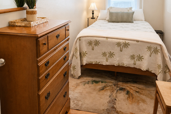 2nd bedroom with Full bed, dresser, wardrobe