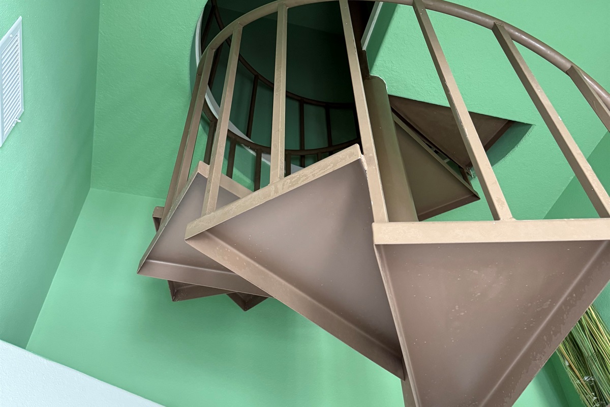 The indoor spiral staircase leads to the Best Lookout in all of Galveston 