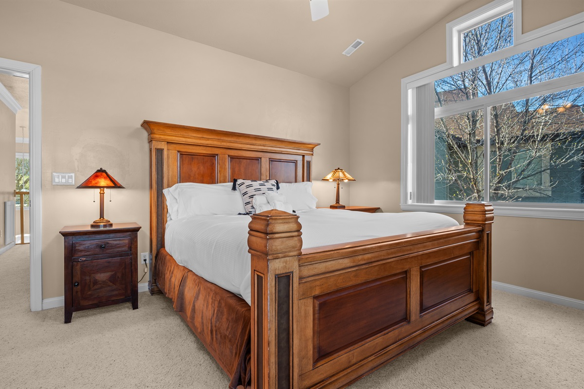 Comfortable king bedroom retreat designed for restful nights after a day on the slopes or lake.