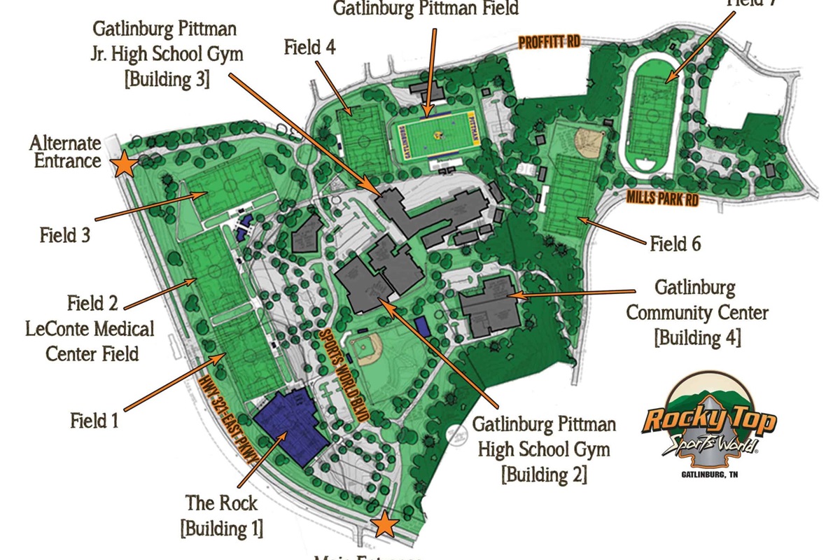 Rocky Top Sport World Map (Only 5 minutes away)!