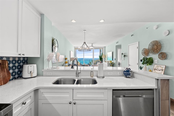 Open concept kitchen with Gulf view