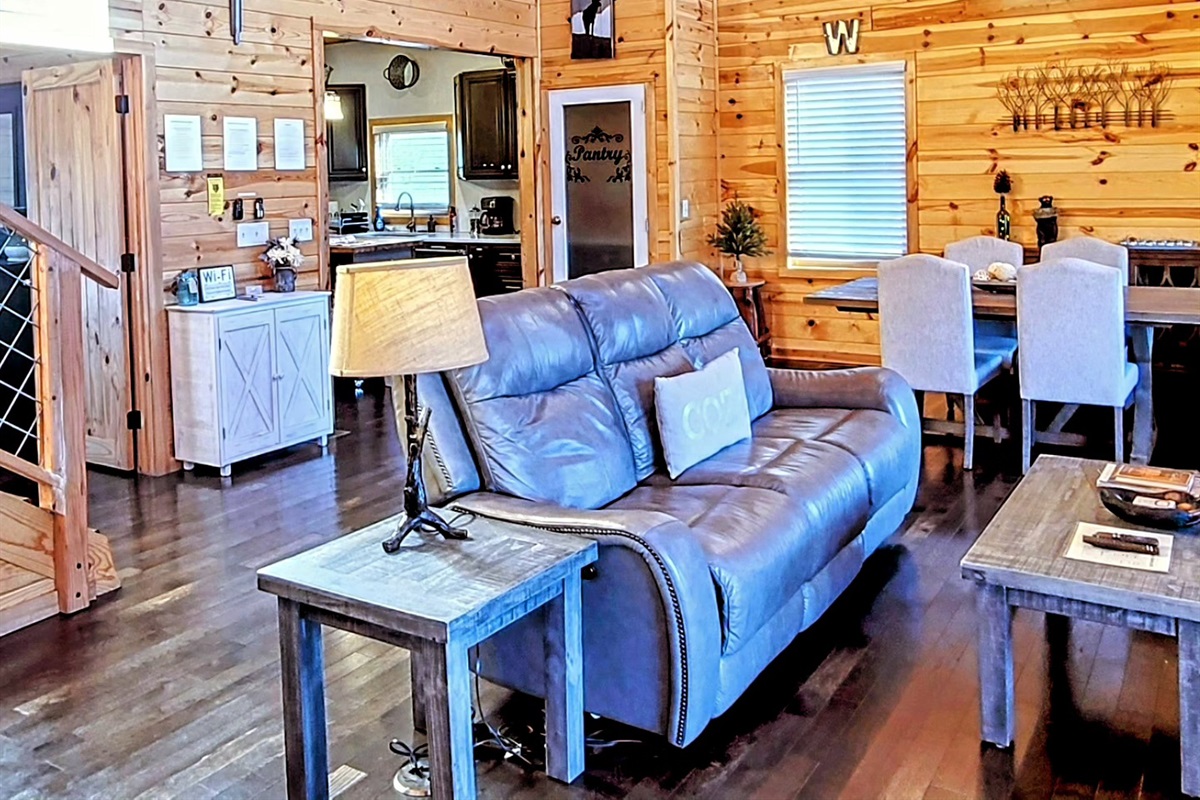 Open living/dining area with vaulted ceilings