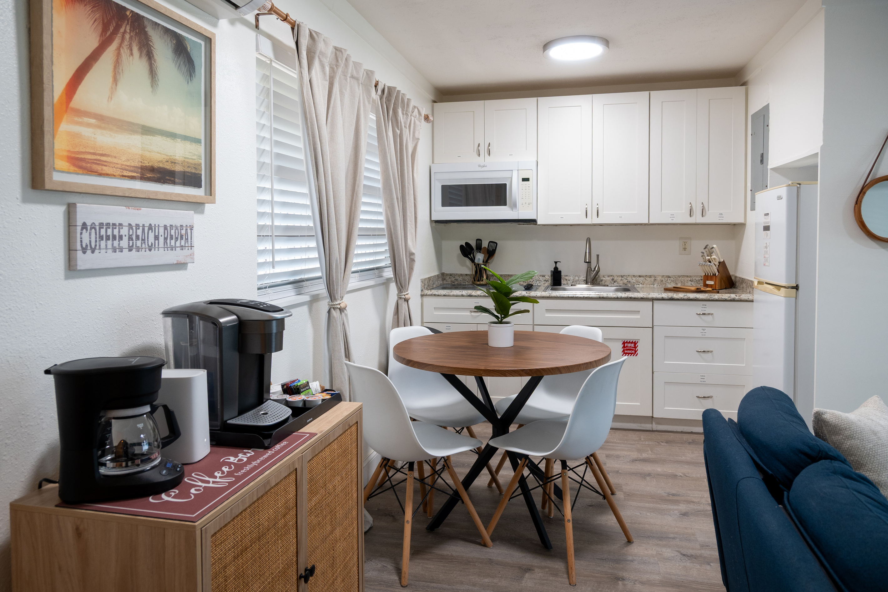 1BR – Coffee station, dining table and fully stocked kitchen