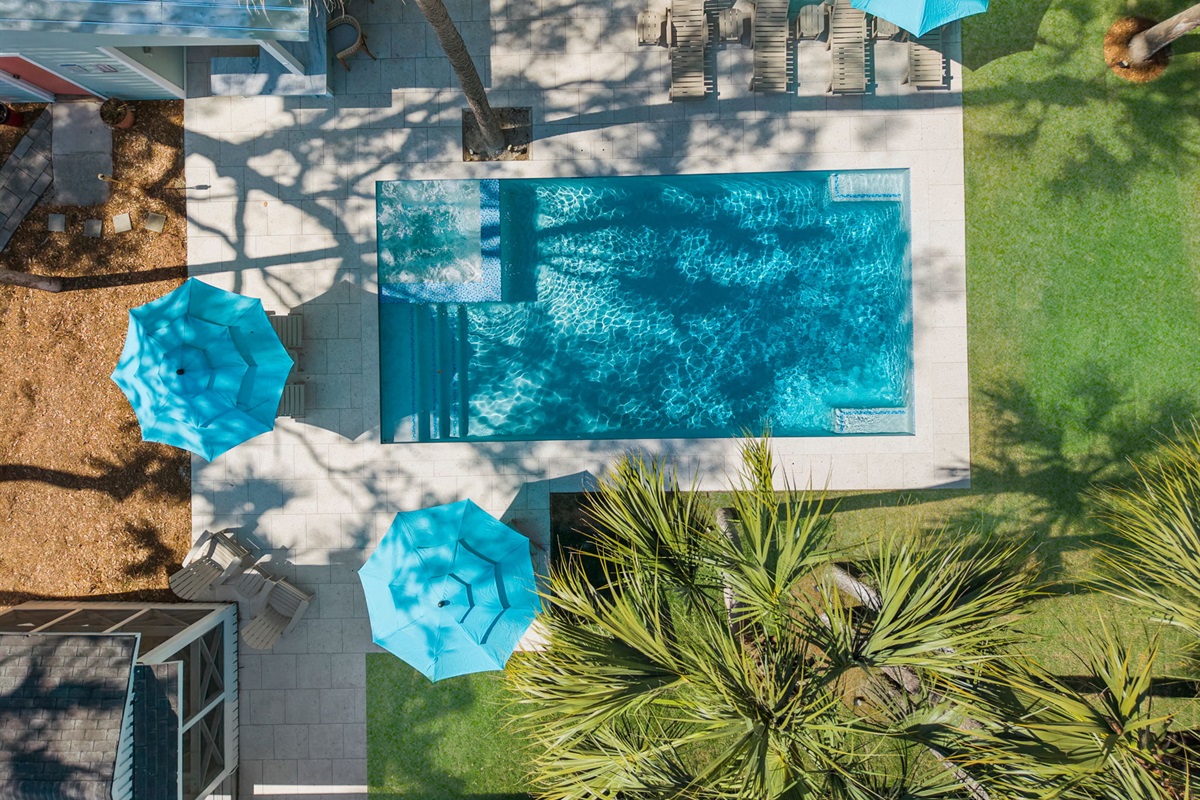 Aerial View of Pool | IOP Escapes Beach Blessing | 3705 Hartnett Blvd, Isle of Palms, SC