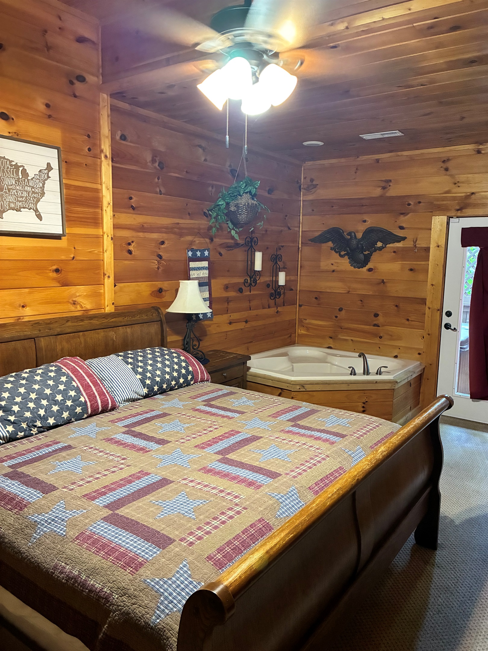 Bedroom lower level. Walk out to Hot-tub or use your private jacuzzi tub