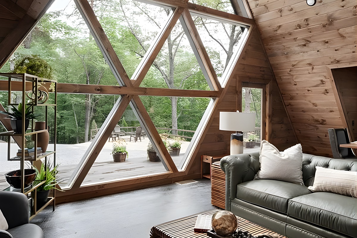 Calm colors, soft textures, and endless trees just outside. Peace, curated.