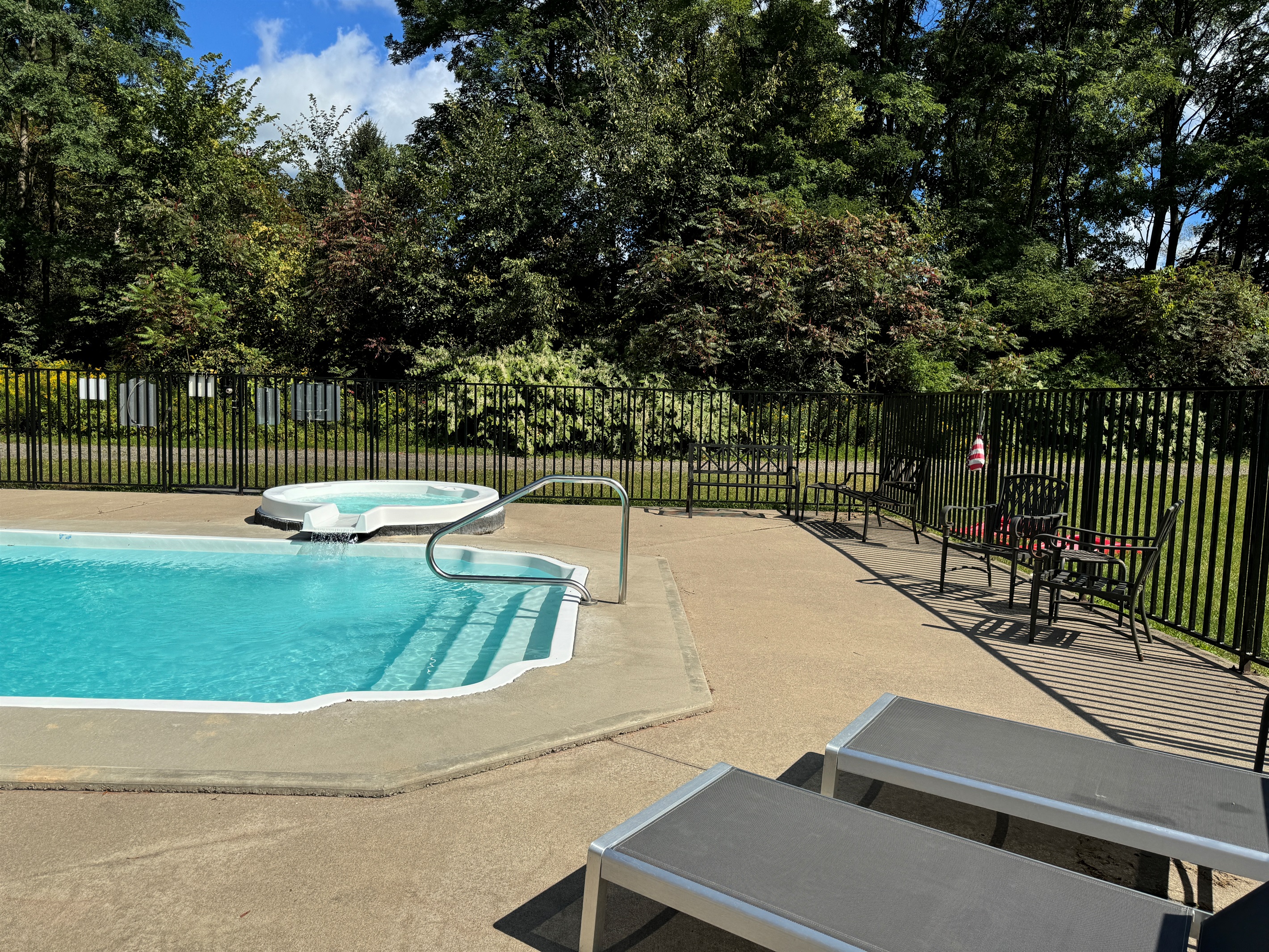 Shared (with two other rentals on site) heated slat-water pool. 