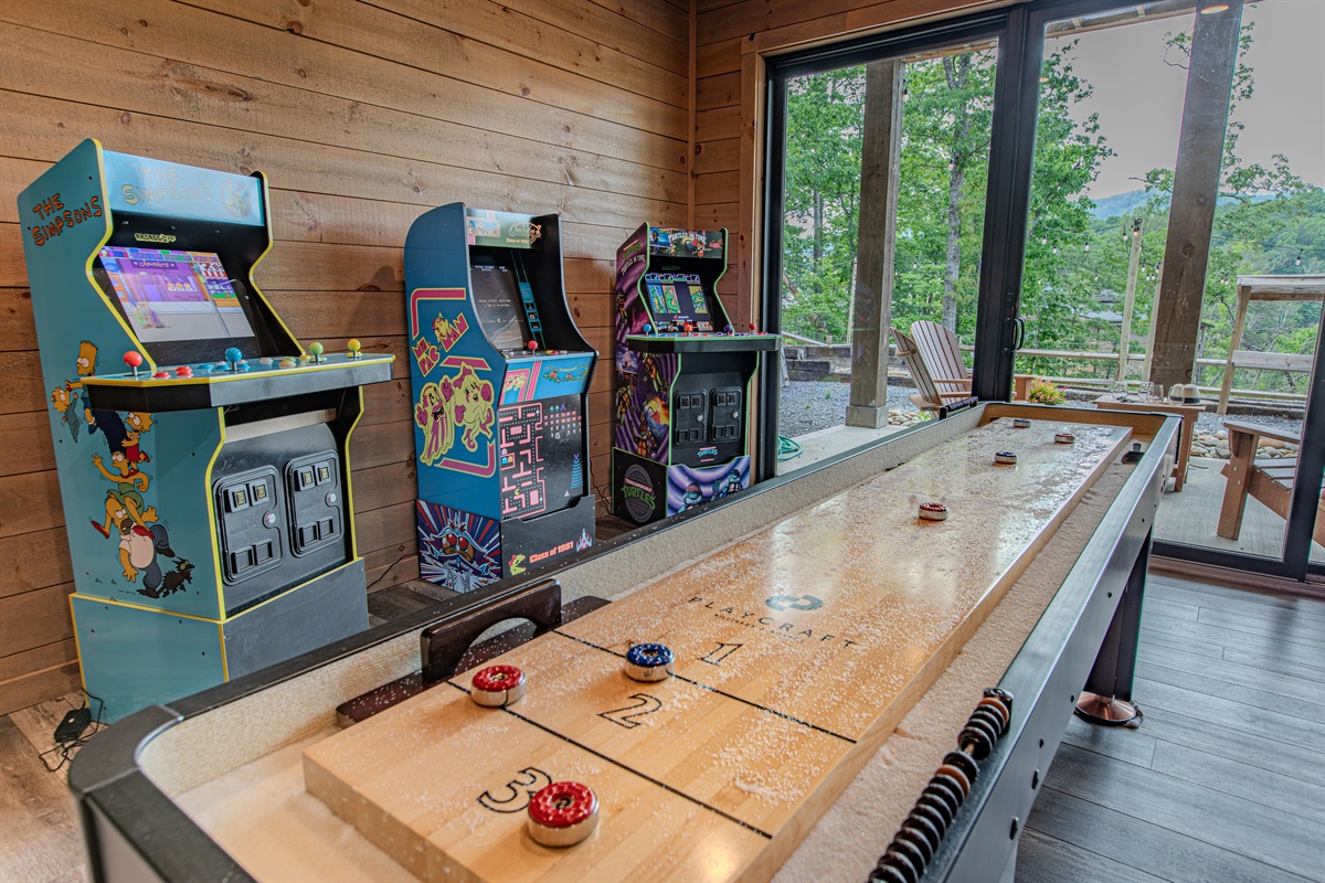 Our Game Room has a brand new top of the line Shuffleboard table ready to go!