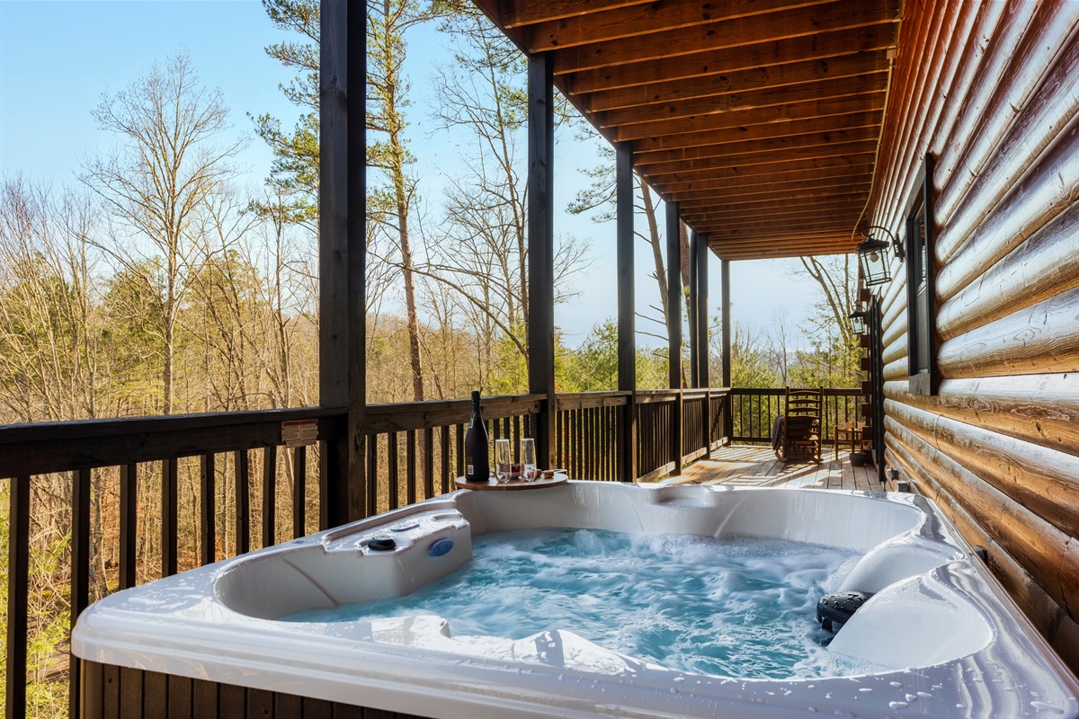 With a second hot tub on the lower deck, there is space for everyone to soak their worries away.