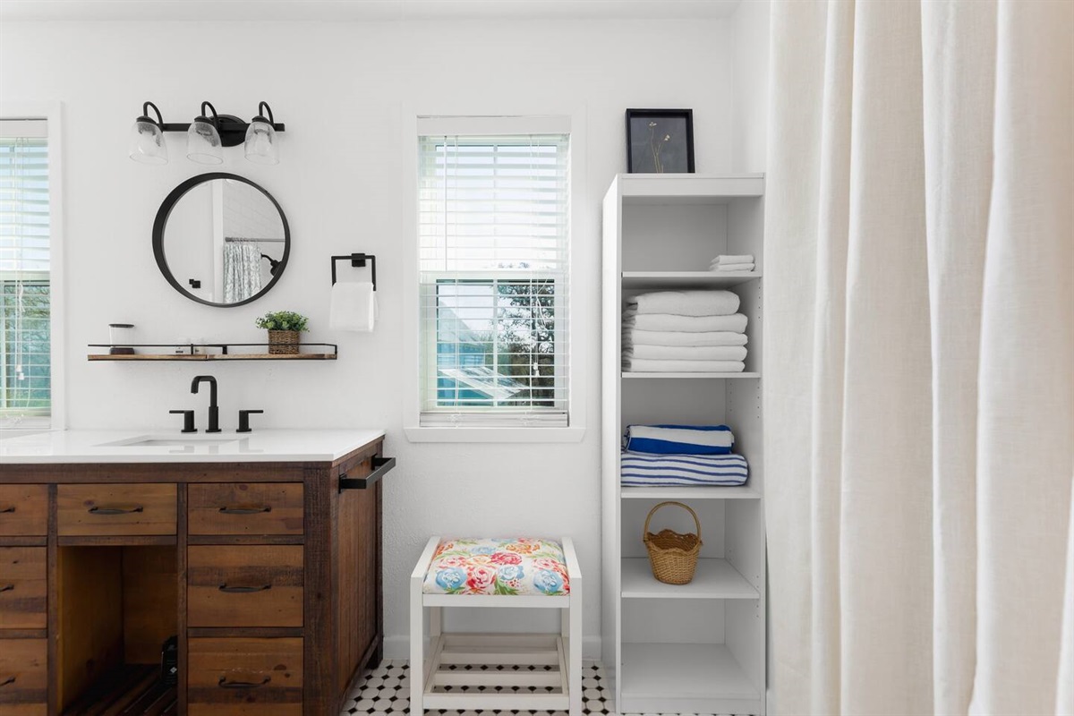 Upstairs bathroom with a tub/shower. 