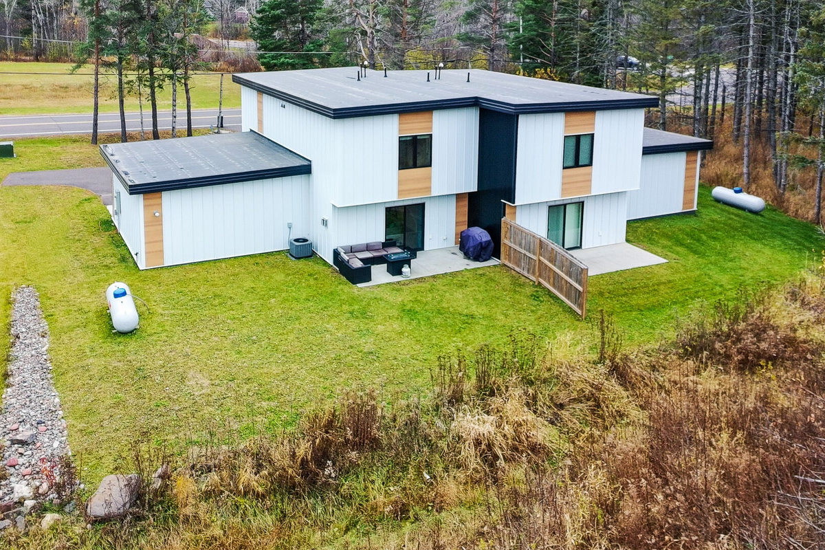 Aerial of back. Our home is on the left