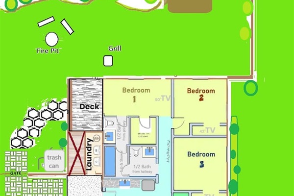 Drawing not to scalelayout of interior and exterior amenities