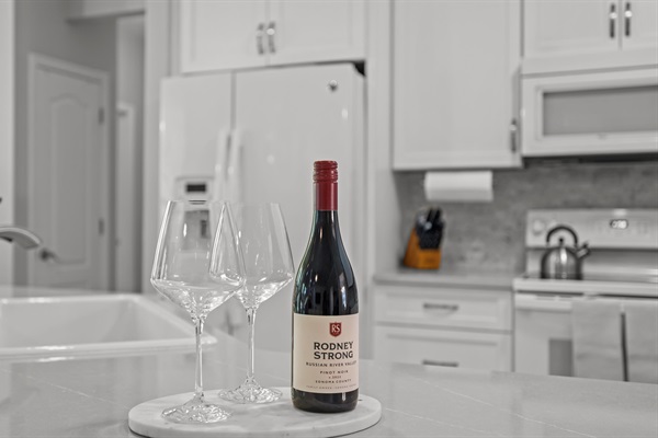 A little welcome treat- complimentary wine and beverages to help you ease right into beach mode.