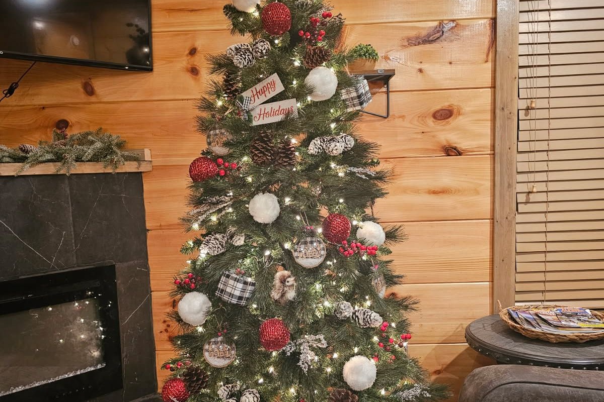 Cozy holiday vibes with our beautifully decorated Christmas tree